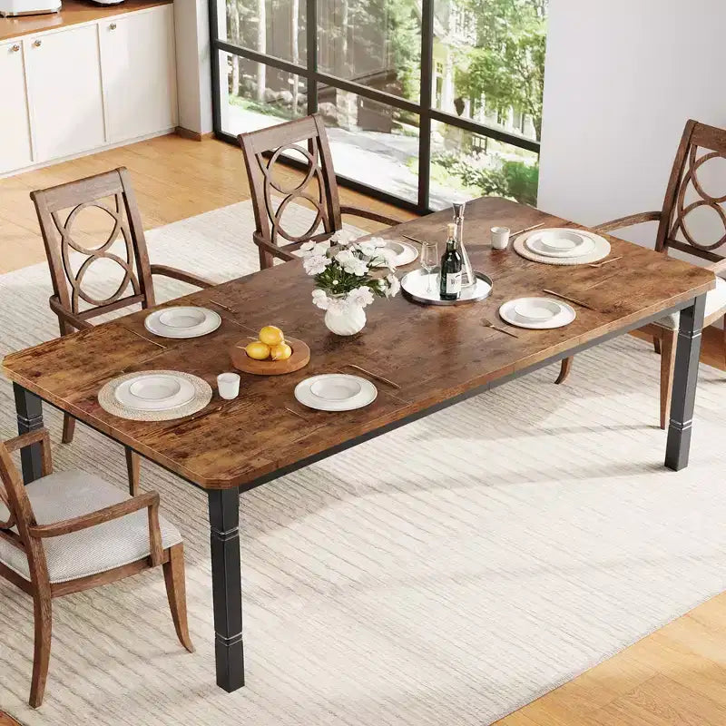 Tavolo da Pranzo Rettangolare con Gambe in Metallo, 200 x 90 cm, Piano in MDF