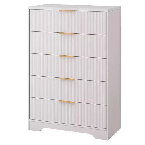 Fluted 5 Drawer Dresser for Bedroom, 47 Tall Modern Chest of Drawers with Gold Metal Handles, Wood Bedroom Dresser