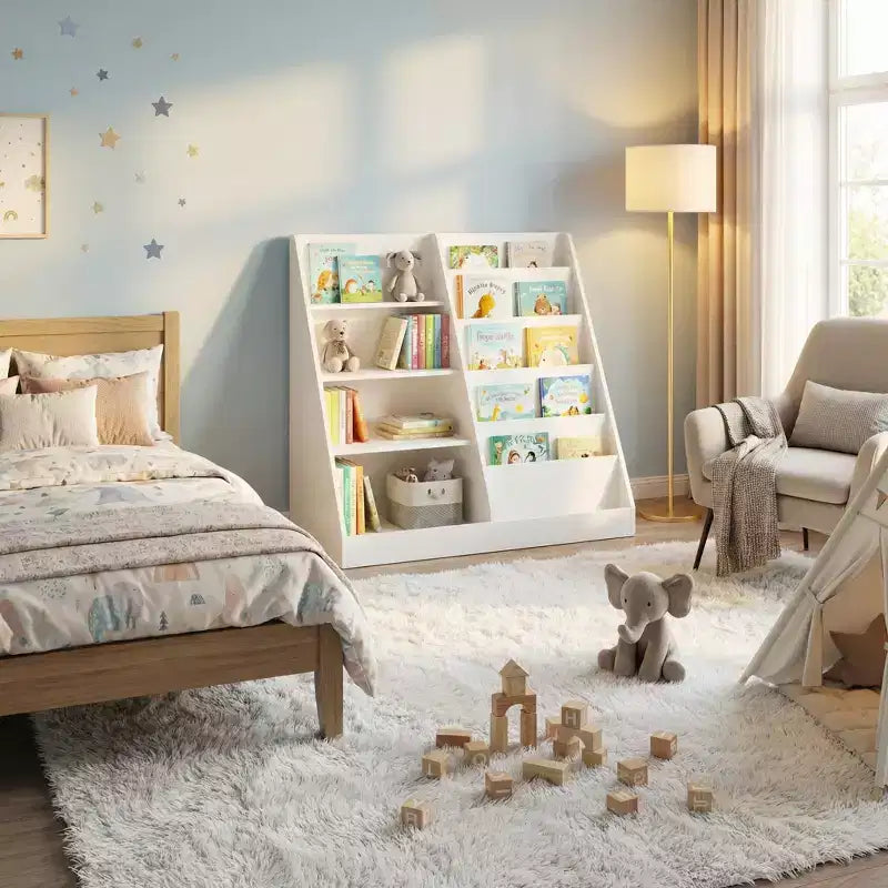 Libreria per bambini con facciata frontale, scaffale espositore per libri a 5 livelli con spazio aperto, organizer per libreria in MDF per sala giochi, camera da letto, aula