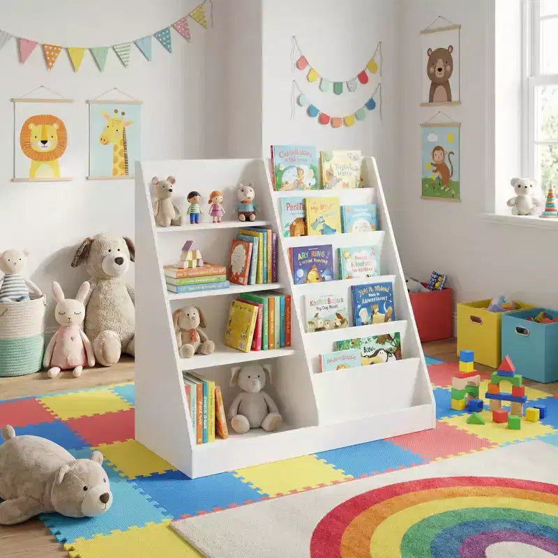 Libreria per bambini con facciata frontale, scaffale espositore per libri a 5 livelli con spazio aperto, organizer per libreria in MDF per sala giochi, camera da letto, aula
