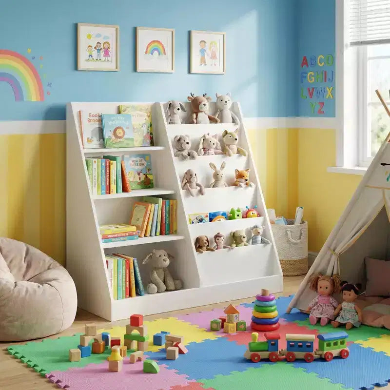 Libreria per bambini con facciata frontale, scaffale espositore per libri a 5 livelli con spazio aperto, organizer per libreria in MDF per sala giochi, camera da letto, aula