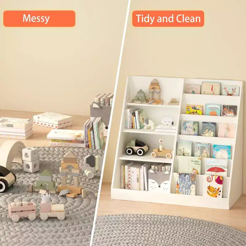 Libreria per bambini con facciata frontale, scaffale espositore per libri a 5 livelli con spazio aperto, organizer per libreria in MDF per sala giochi, camera da letto, aula