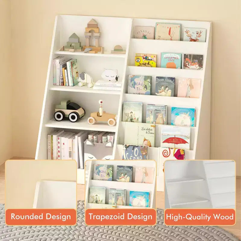 Libreria per bambini con facciata frontale, scaffale espositore per libri a 5 livelli con spazio aperto, organizer per libreria in MDF per sala giochi, camera da letto, aula