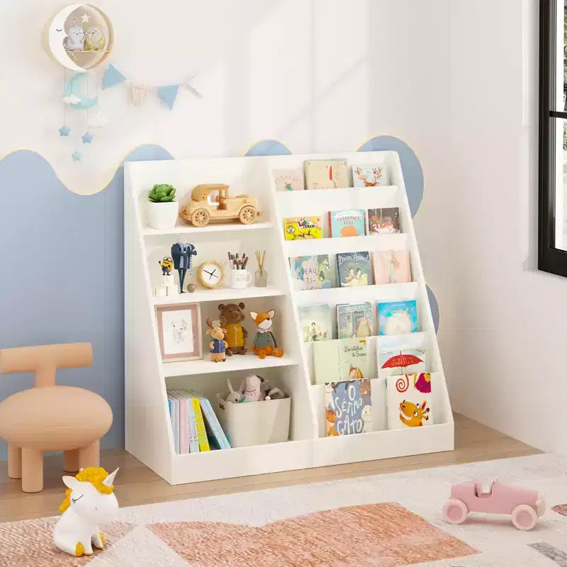 Libreria per bambini con facciata frontale, scaffale espositore per libri a 5 livelli con spazio aperto, organizer per libreria in MDF per sala giochi, camera da letto, aula