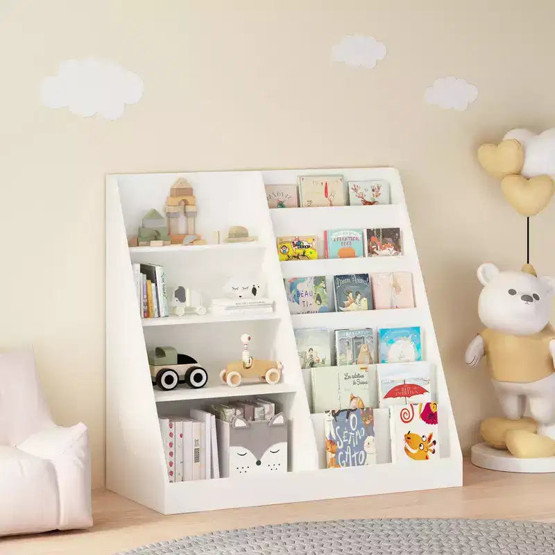 Libreria per bambini con facciata frontale, scaffale espositore per libri a 5 livelli con spazio aperto, organizer per libreria in MDF per sala giochi, camera da letto, aula