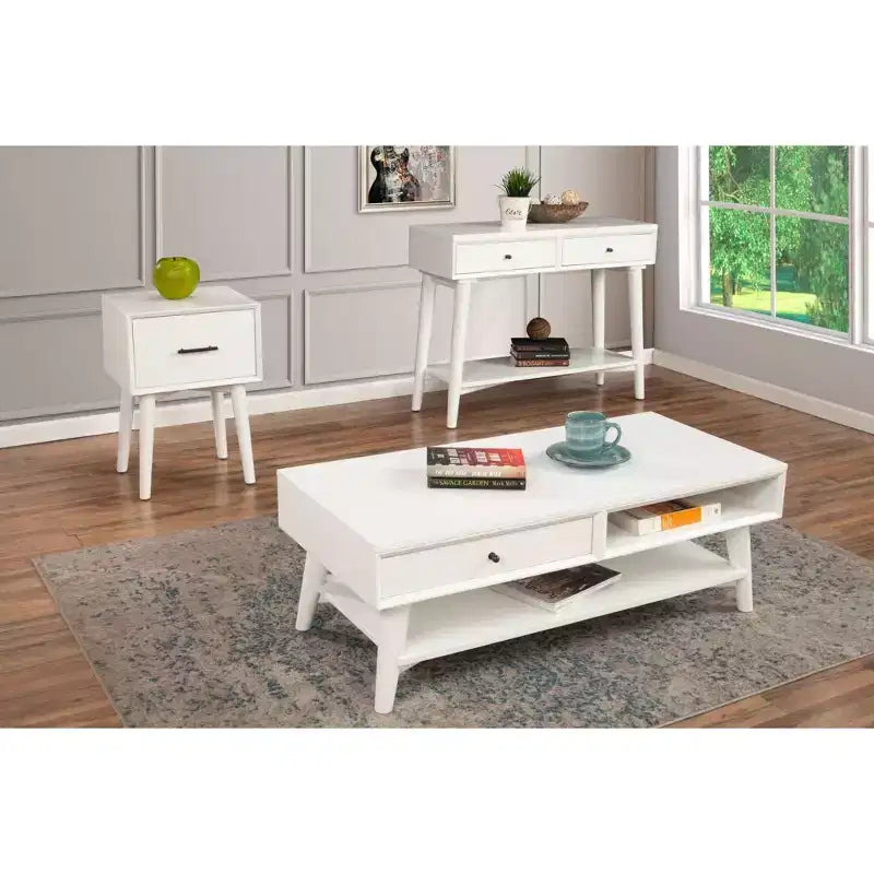 Tavolino bianco con cassetto portaoggetti