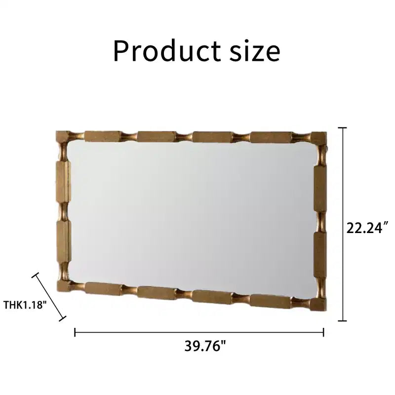 Specchio da parete rettangolare 39,76'' con cornice effetto bambù, oro opaco