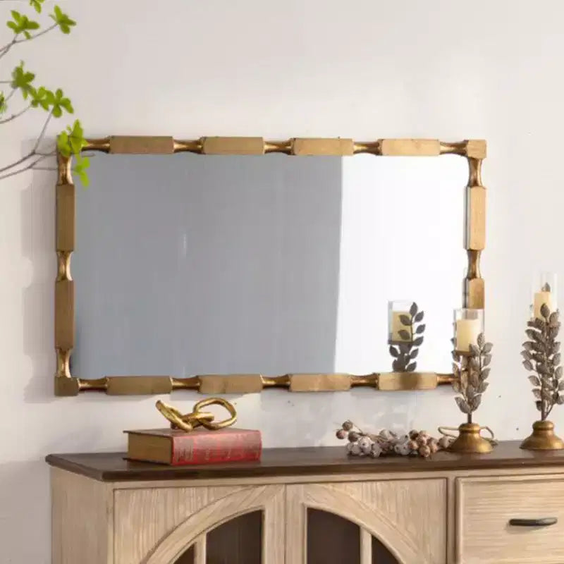 Specchio da parete rettangolare 39,76'' con cornice effetto bambù, oro opaco