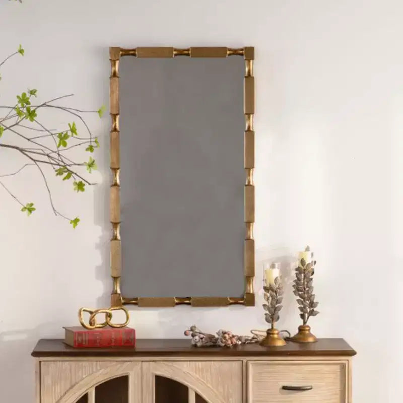 Specchio da parete rettangolare 39,76'' con cornice effetto bambù, oro opaco