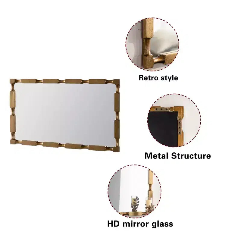 Specchio da parete rettangolare 39,76'' con cornice effetto bambù, oro opaco