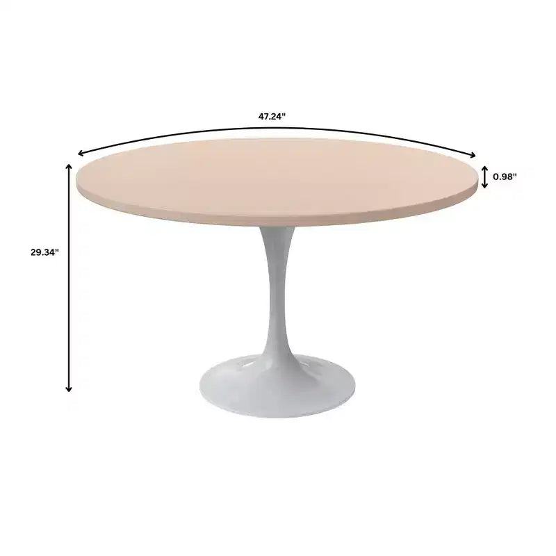 Tavolo da pranzo rotondo con piano in MDF e base a piedistallo in acciaio, 122 cm, bianco