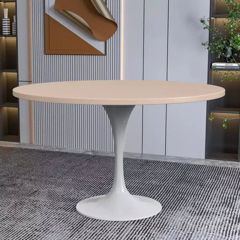 Tavolo da pranzo rotondo con piano in MDF e base a piedistallo in acciaio, 122 cm, bianco