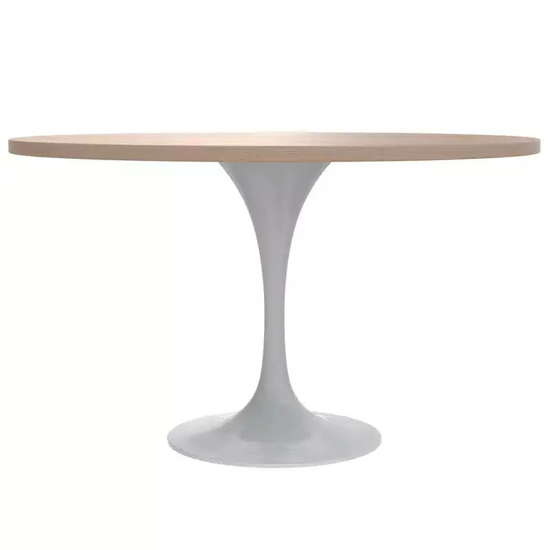 Tavolo da pranzo rotondo con piano in MDF e base a piedistallo in acciaio, 122 cm, bianco