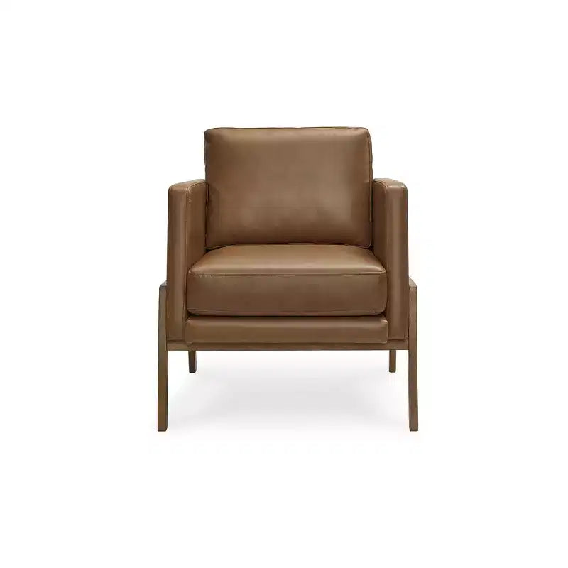 Poltrona d'Accento in Ecopelle con Cuscini Reversibili, Marrone Caramello