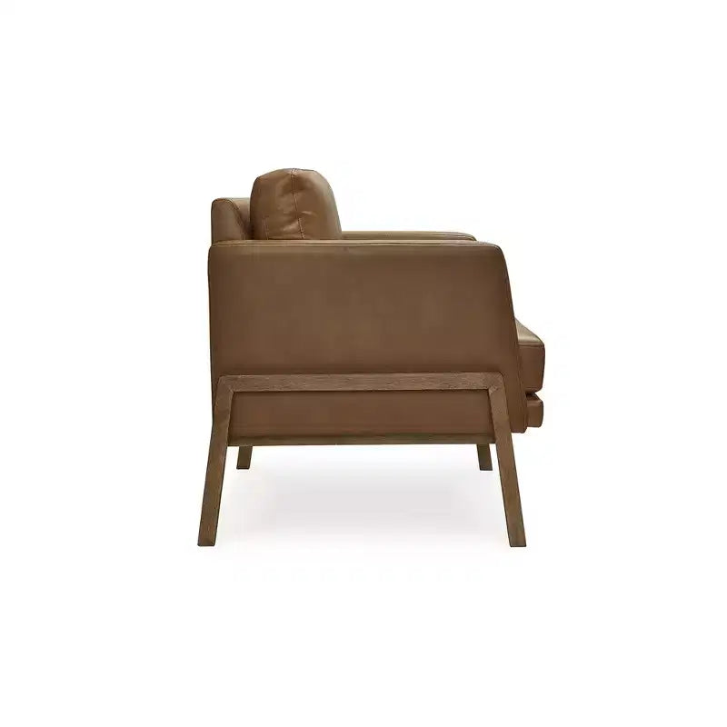 Poltrona d'Accento in Ecopelle con Cuscini Reversibili, Marrone Caramello