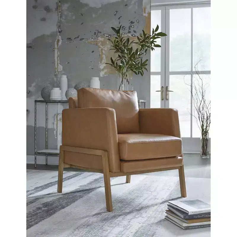 Poltrona d'Accento in Ecopelle con Cuscini Reversibili, Marrone Caramello