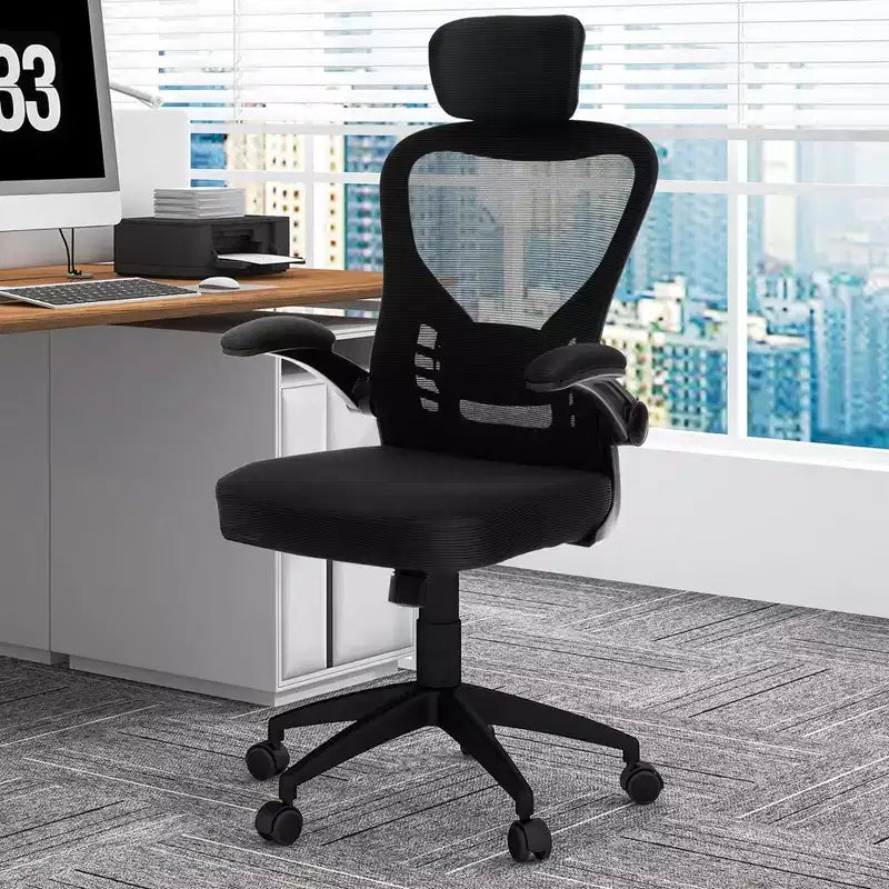 Sedia da ufficio ergonomica in rete con altezza e poggiatesta regolabili, nera