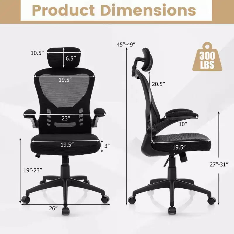 Sedia da ufficio ergonomica in rete con altezza e poggiatesta regolabili, nera