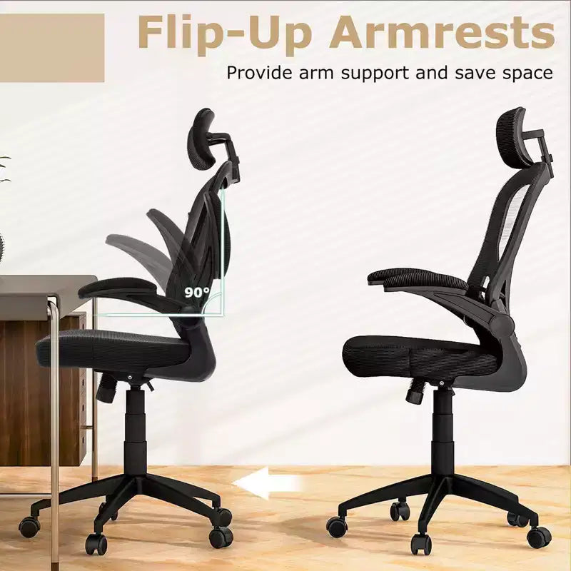 Sedia da ufficio ergonomica in rete con altezza e poggiatesta regolabili, nera
