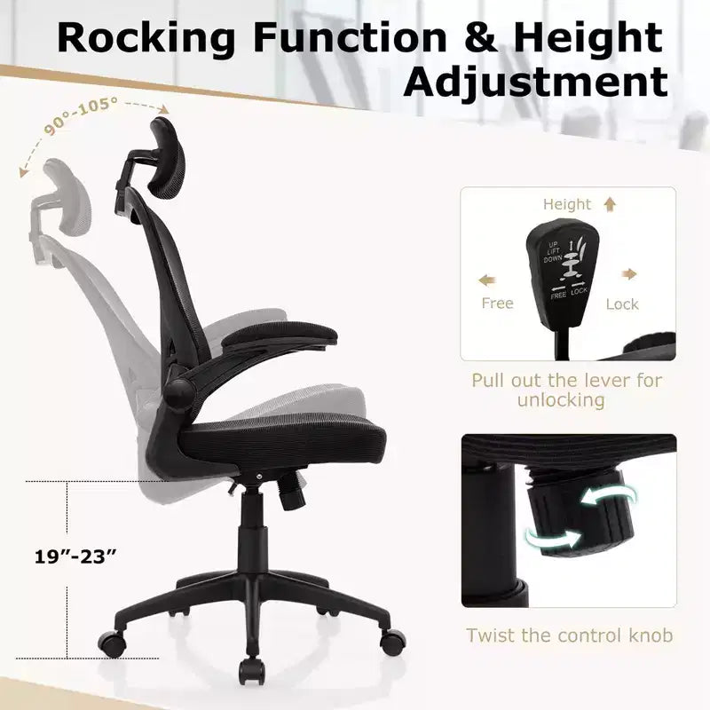 Sedia da ufficio ergonomica in rete con altezza e poggiatesta regolabili, nera