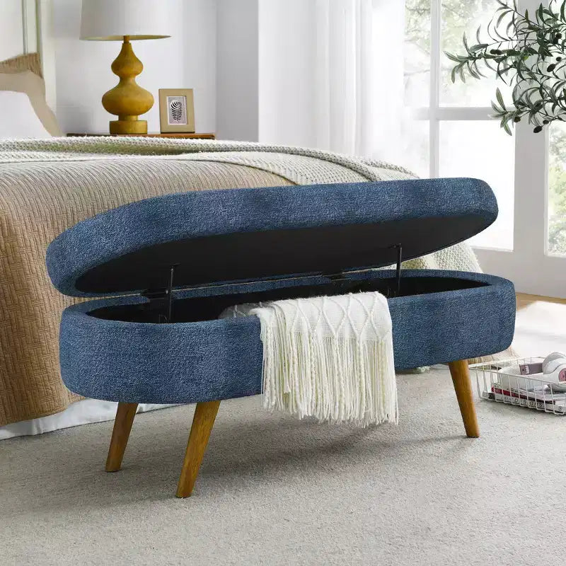 Panca Pouf Contenitore in Legno con Sedile Imbottito