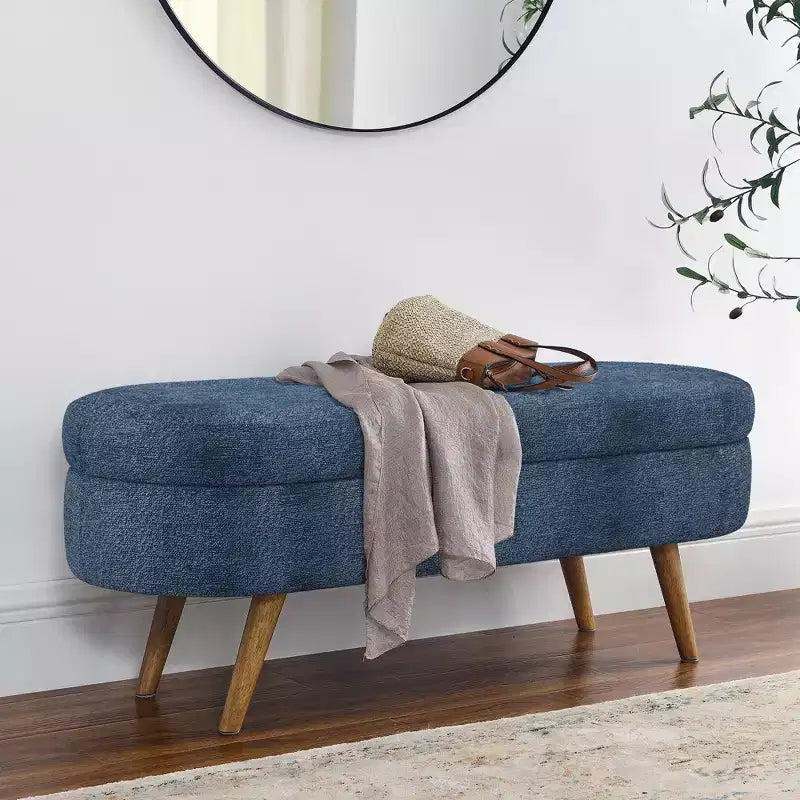 Panca Pouf Contenitore in Legno con Sedile Imbottito