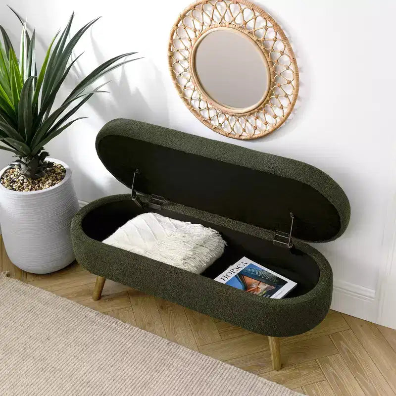 Panca Pouf Contenitore in Legno con Sedile Imbottito