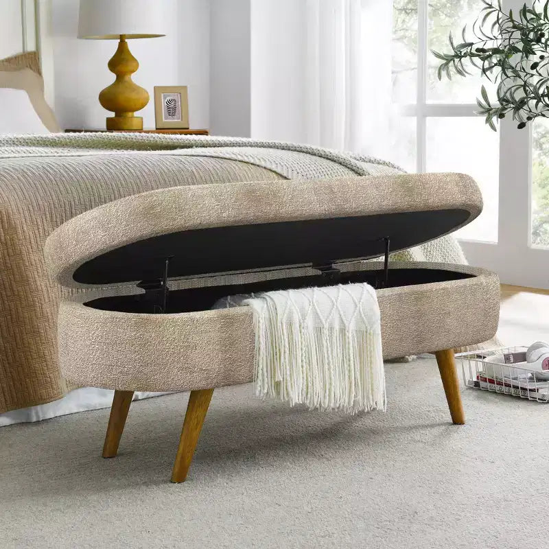 Panca Pouf Contenitore in Legno con Sedile Imbottito