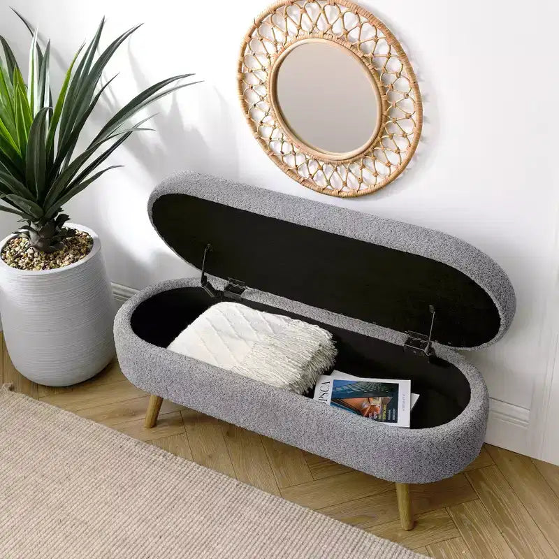 Panca Pouf Contenitore in Legno con Sedile Imbottito