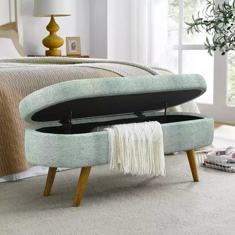 Panca Pouf Contenitore in Legno con Sedile Imbottito