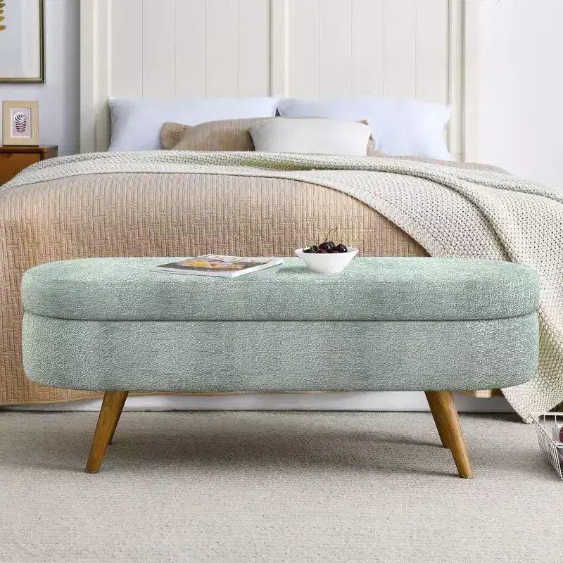 Panca Pouf Contenitore in Legno con Sedile Imbottito