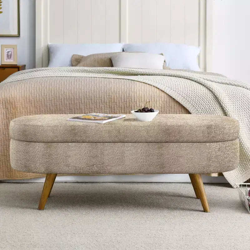 Panca Pouf Contenitore in Legno con Sedile Imbottito