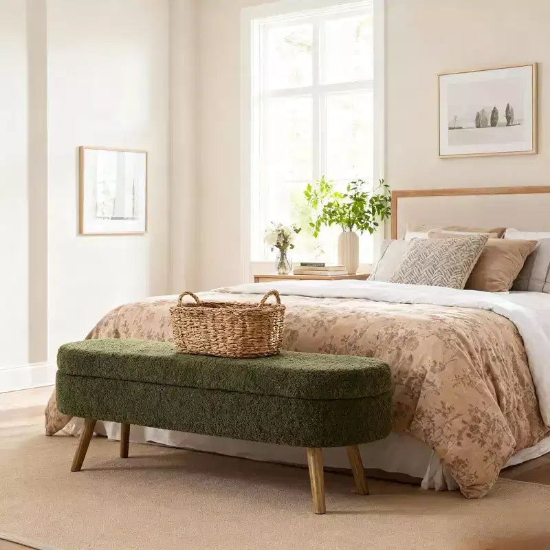 Panca Pouf Contenitore in Legno con Sedile Imbottito
