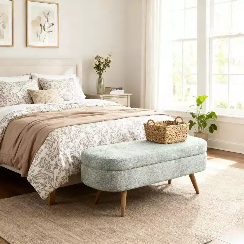 Panca Pouf Contenitore in Legno con Sedile Imbottito
